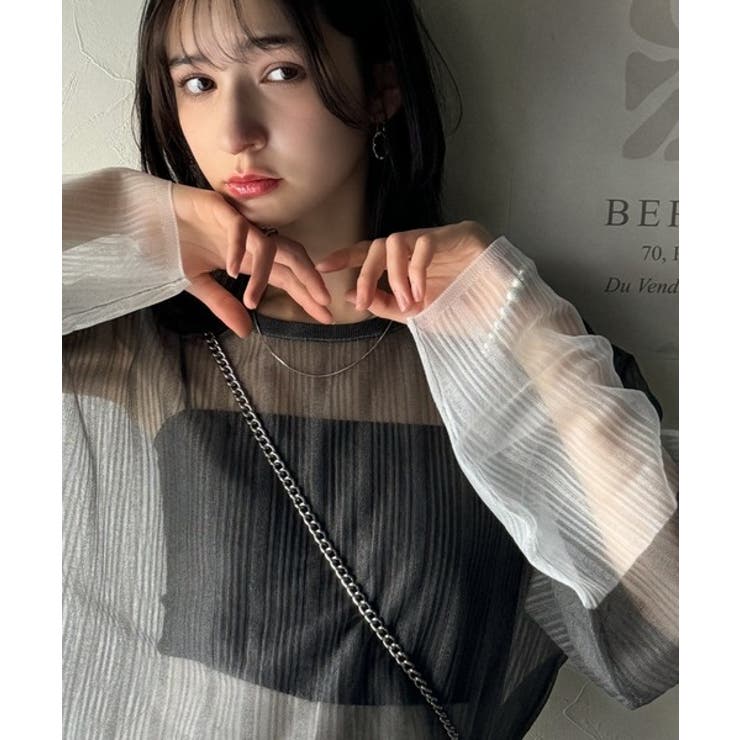 シャリ感素材で魅せる。袖シアー配色シャリシャリ素材サマーニット（長袖） | Classical Elf  | 詳細画像3 