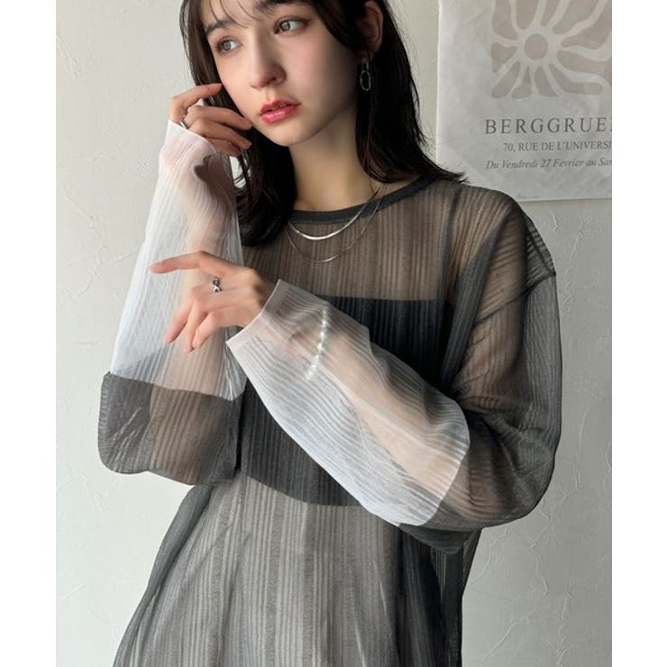 シャリ感素材で魅せる。袖シアー配色シャリシャリ素材サマーニット（長袖） | Classical Elf  | 詳細画像4 