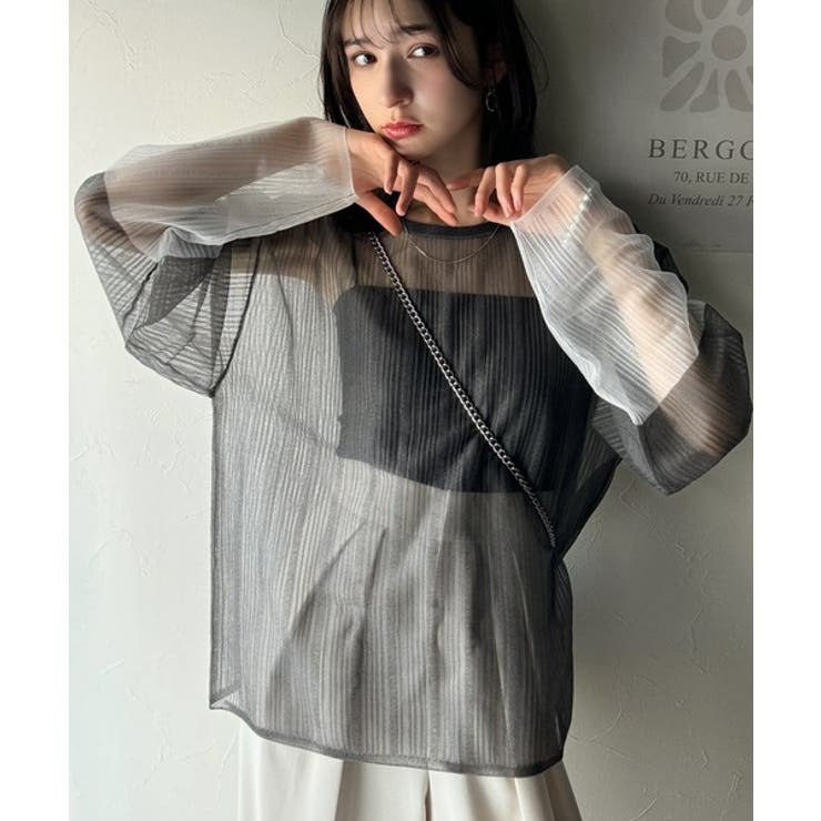 シャリ感素材で魅せる。袖シアー配色シャリシャリ素材サマーニット（長袖） | Classical Elf  | 詳細画像5 