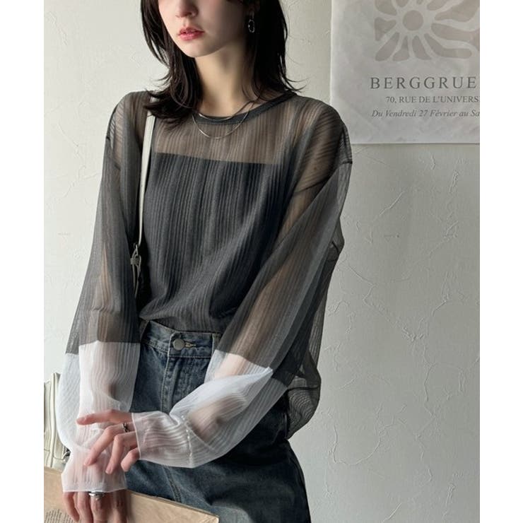 シャリ感素材で魅せる。袖シアー配色シャリシャリ素材サマーニット（長袖） | Classical Elf  | 詳細画像8 