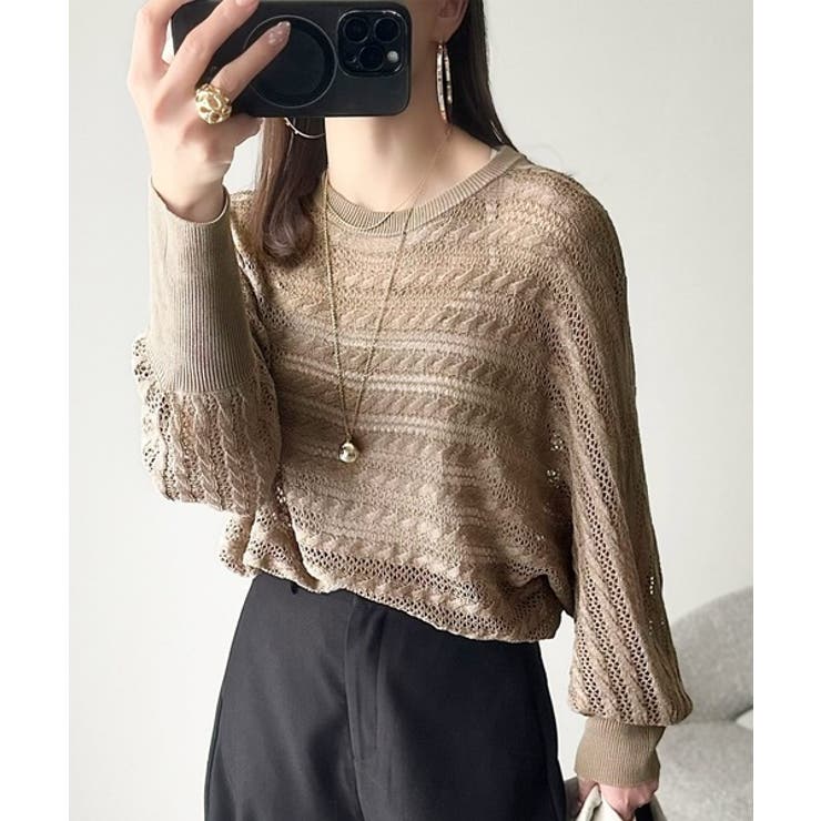 大人の洗練カジュアル。透かし編みケーブル柄ニットプルオーバー（長袖） | Classical Elf  | 詳細画像14 