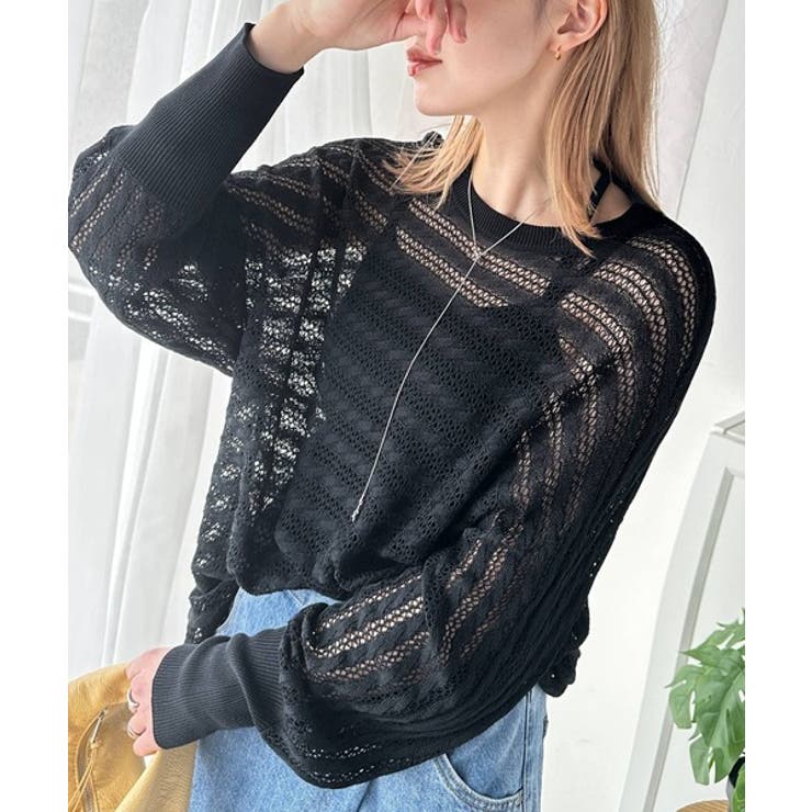 ブラック | 大人の洗練カジュアル。透かし編みケーブル柄ニットプルオーバー（長袖） | Classical Elf 