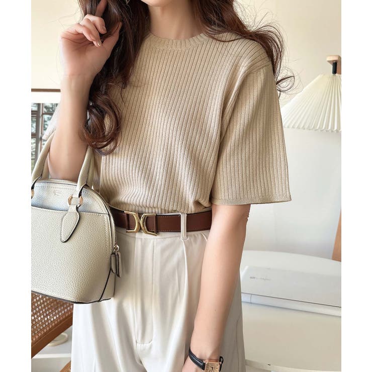 着映えトップス。シンプルサマーリブニット（半袖）[品番：WZ000006297