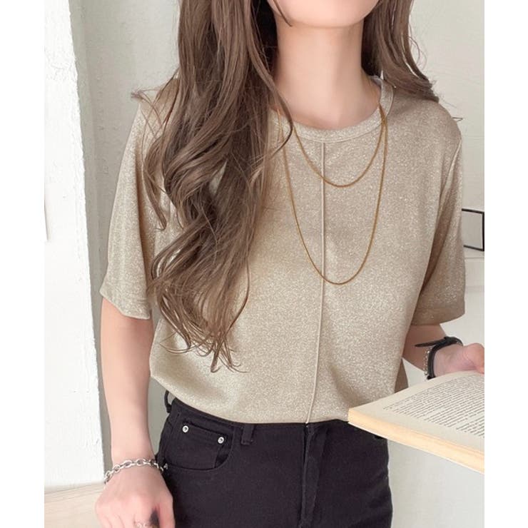 ベージュ | 光を纏う。センターメロウシアーラメ半袖Tシャツ | Classical Elf 