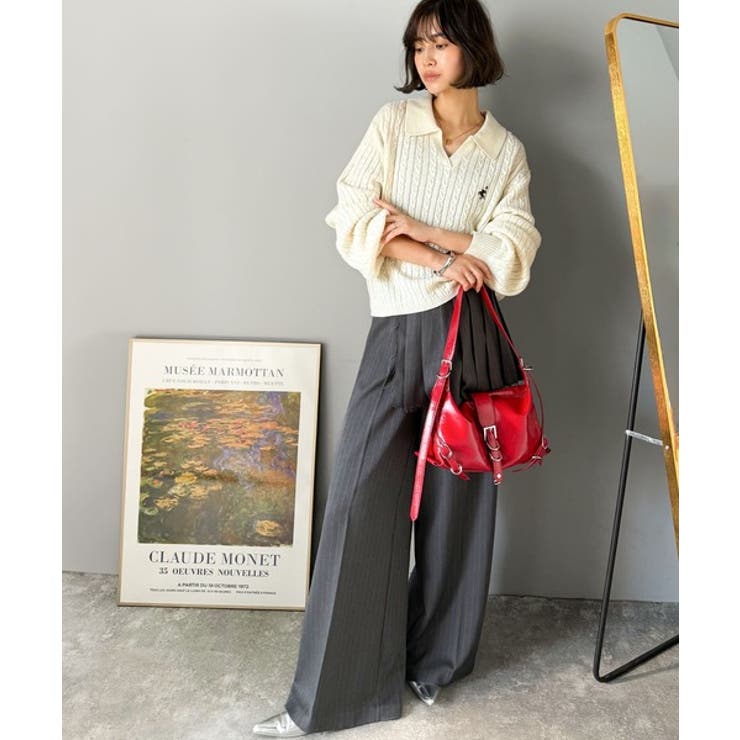 ”品よく華やぐ”。大人のマストバイニット。胸刺繍ケーブル編みポロ襟スキッパーニッ… | Classical Elf  | 詳細画像5 