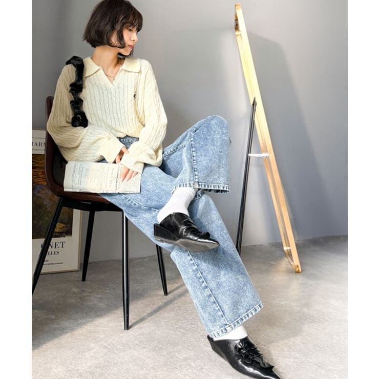 ”品よく華やぐ”。大人のマストバイニット。胸刺繍ケーブル編みポロ襟スキッパーニッ… | Classical Elf  | 詳細画像12 