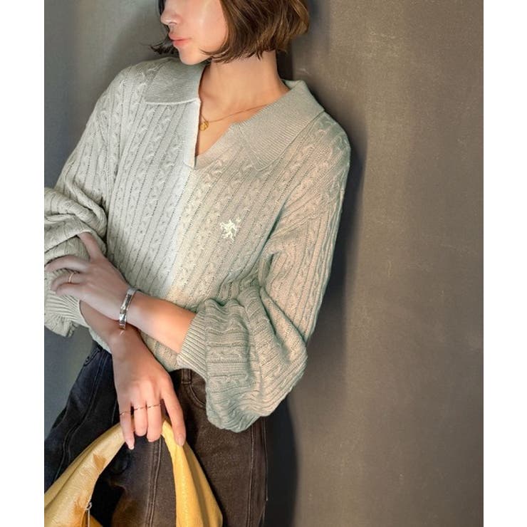 ”品よく華やぐ”。大人のマストバイニット。胸刺繍ケーブル編みポロ襟スキッパーニッ… | Classical Elf  | 詳細画像17 