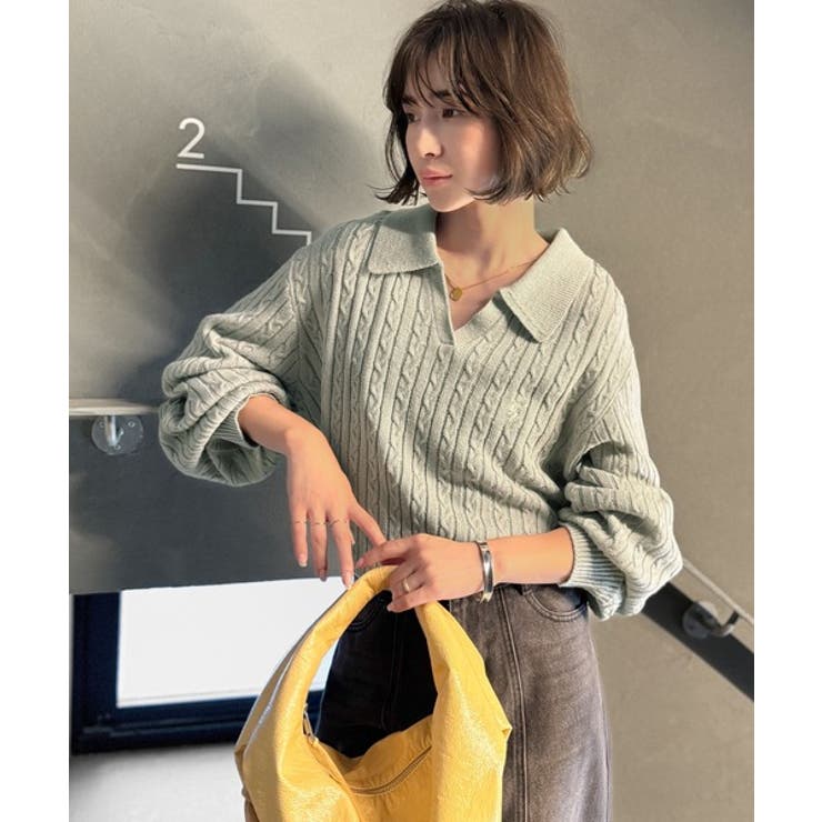 ”品よく華やぐ”。大人のマストバイニット。胸刺繍ケーブル編みポロ襟スキッパーニッ… | Classical Elf  | 詳細画像18 