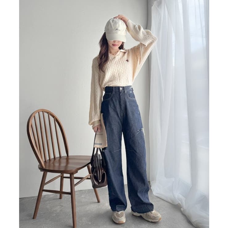 ”品よく華やぐ”。大人のマストバイニット。胸刺繍ケーブル編みポロ襟スキッパーニッ… | Classical Elf  | 詳細画像23 