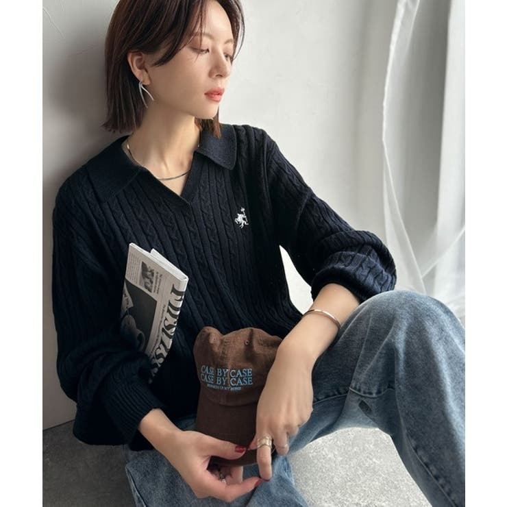 ”品よく華やぐ”。大人のマストバイニット。胸刺繍ケーブル編みポロ襟スキッパーニッ… | Classical Elf  | 詳細画像27 