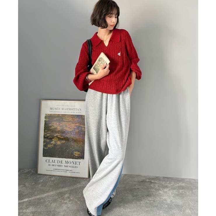 ”品よく華やぐ”。大人のマストバイニット。胸刺繍ケーブル編みポロ襟スキッパーニッ… | Classical Elf  | 詳細画像34 