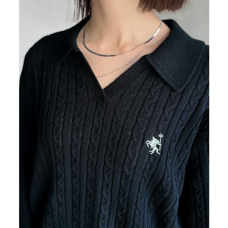 ”品よく華やぐ”。大人のマストバイニット。胸刺繍ケーブル編みポロ襟スキッパーニッ… | Classical Elf  | 詳細画像36 