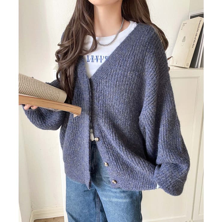 大人上品なニュアンスを演出◎比翼Vネックミックスニットカーディガン（長袖） | Classical Elf  | 詳細画像32 