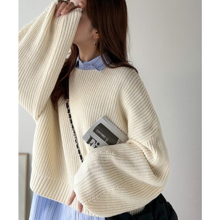 アイボリー | 立体スリーブで叶える、こなれシルエット。コクーンスリーブシンプルプルオーバーニッ… | Classical Elf 