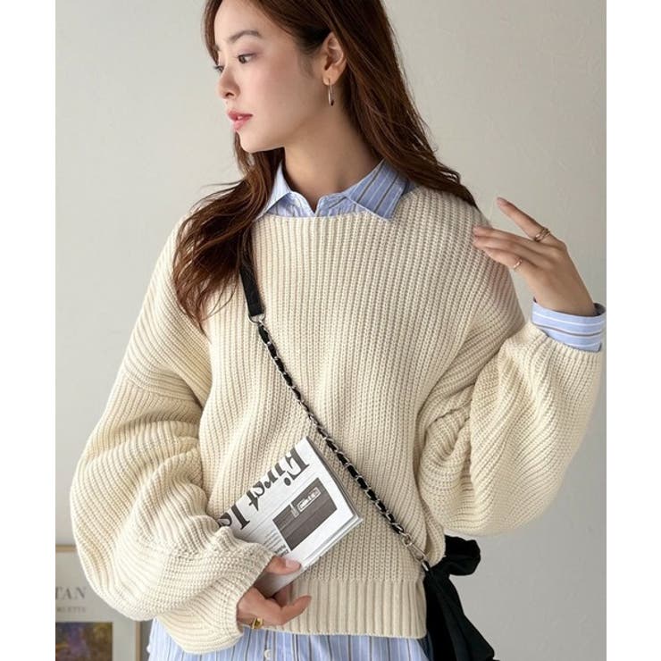 立体スリーブで叶える、こなれシルエット。コクーンスリーブシンプルプルオーバーニッ… | Classical Elf  | 詳細画像6 