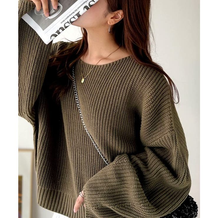 カーキブラウン | 立体スリーブで叶える、こなれシルエット。コクーンスリーブシンプルプルオーバーニッ… | Classical Elf 