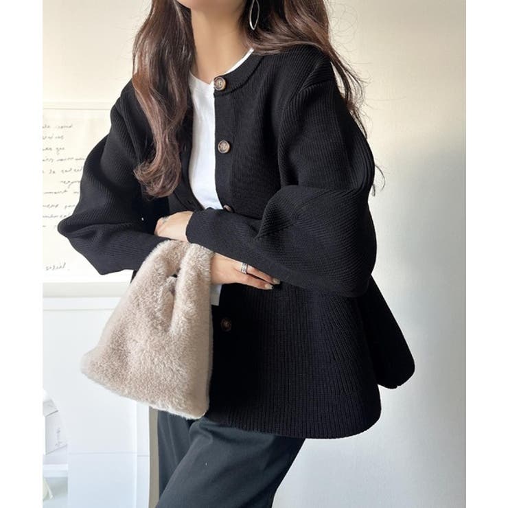 ブラック | 着るだけでメリハリ美人♪シーンで選べる2way仕様。2wayペプラムニットカーデ… | Classical Elf 