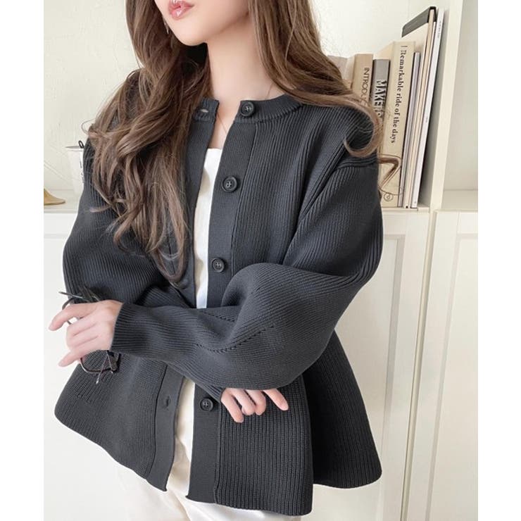 チャコール | 着るだけでメリハリ美人♪シーンで選べる2way仕様。2wayペプラムニットカーデ… | Classical Elf 