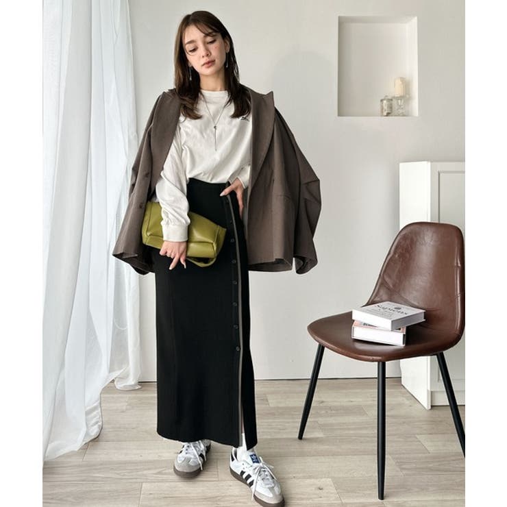 前後2wayで着まわせる！配色ボタンラインリブスカート（ロング丈） | Classical Elf  | 詳細画像7 