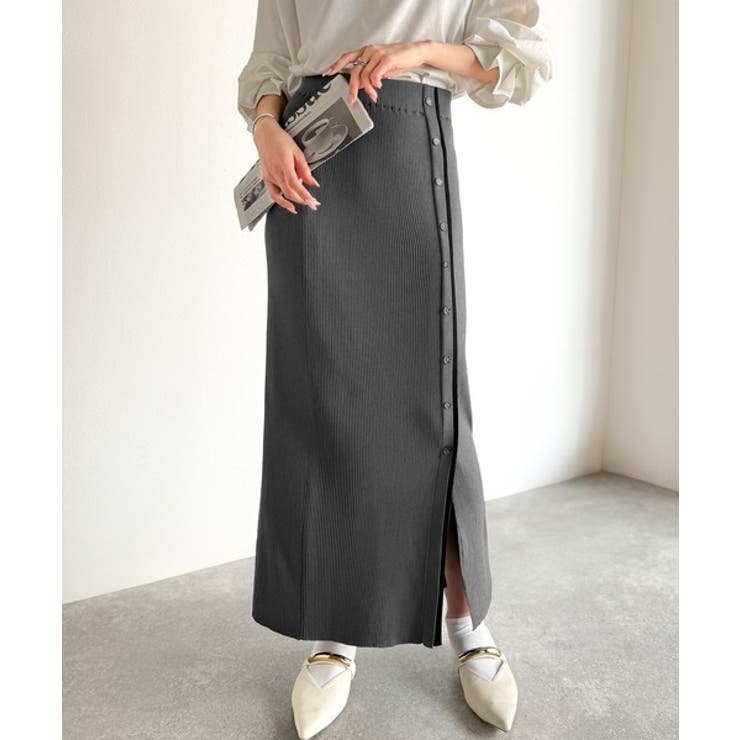 前後2wayで着まわせる！配色ボタンラインリブスカート（ロング丈） | Classical Elf  | 詳細画像12 