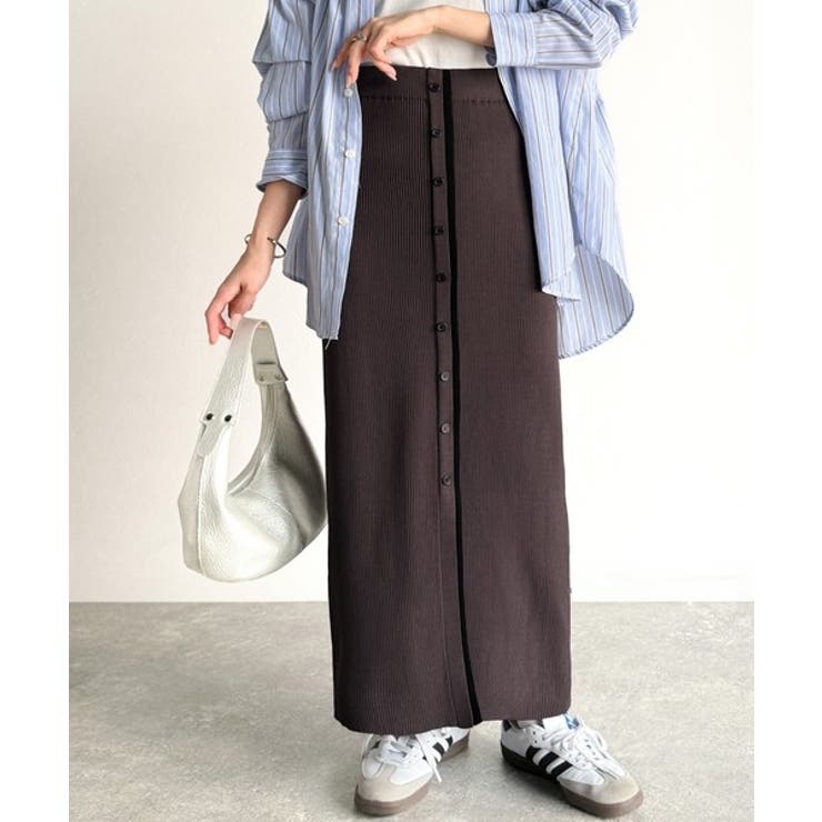 前後2wayで着まわせる！配色ボタンラインリブスカート（ロング丈） | Classical Elf  | 詳細画像14 