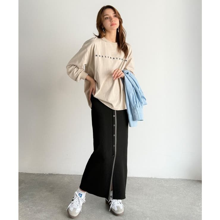 前後2wayで着まわせる！配色ボタンラインリブスカート（ロング丈） | Classical Elf  | 詳細画像4 