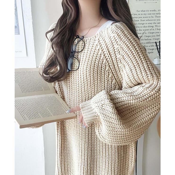 後ろ姿まで抜け感UP♪ケーブル編みバックデザイン×ルース片畦ビッグラグランニット… | Classical Elf  | 詳細画像8 