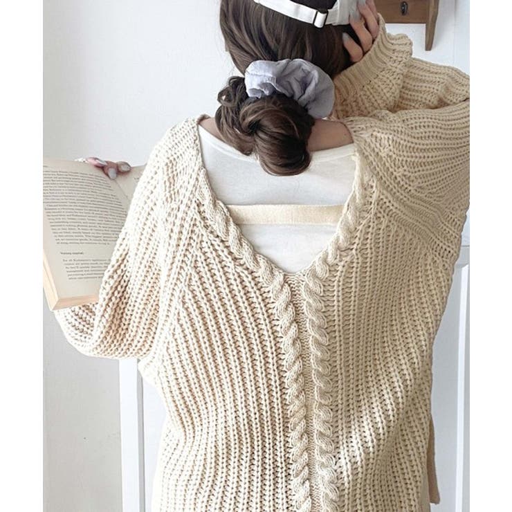 後ろ姿まで抜け感UP♪ケーブル編みバックデザイン×ルース片畦ビッグラグランニット… | Classical Elf  | 詳細画像9 