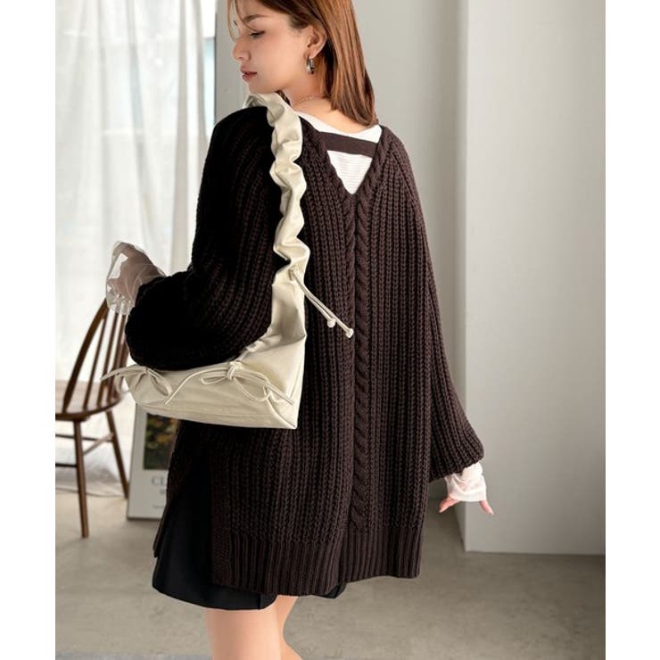 後ろ姿まで抜け感UP♪ケーブル編みバックデザイン×ルース片畦ビッグラグランニット… | Classical Elf  | 詳細画像10 