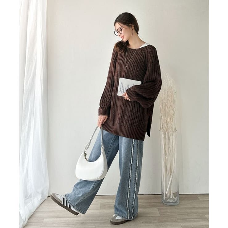 後ろ姿まで抜け感UP♪ケーブル編みバックデザイン×ルース片畦ビッグラグランニット… | Classical Elf  | 詳細画像14 