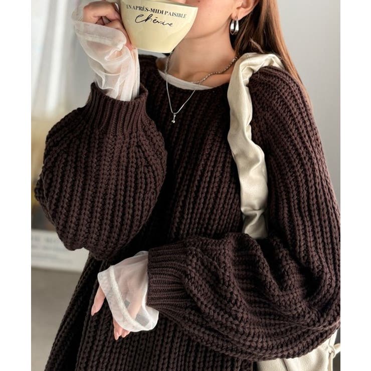 ブラウン | 後ろ姿まで抜け感UP♪ケーブル編みバックデザイン×ルース片畦ビッグラグランニット… | Classical Elf 