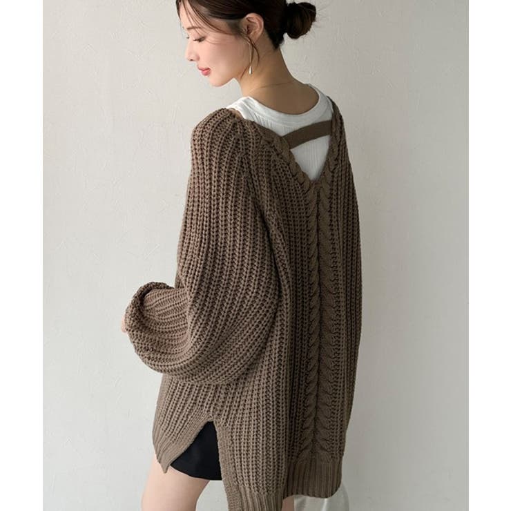 後ろ姿まで抜け感UP♪ケーブル編みバックデザイン×ルース片畦ビッグラグランニット… | Classical Elf  | 詳細画像22 