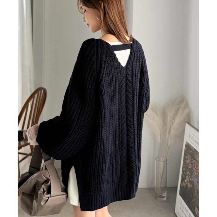 後ろ姿まで抜け感UP♪ケーブル編みバックデザイン×ルース片畦ビッグラグランニット… | Classical Elf  | 詳細画像28 