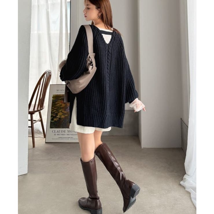 後ろ姿まで抜け感UP♪ケーブル編みバックデザイン×ルース片畦ビッグラグランニット… | Classical Elf  | 詳細画像30 