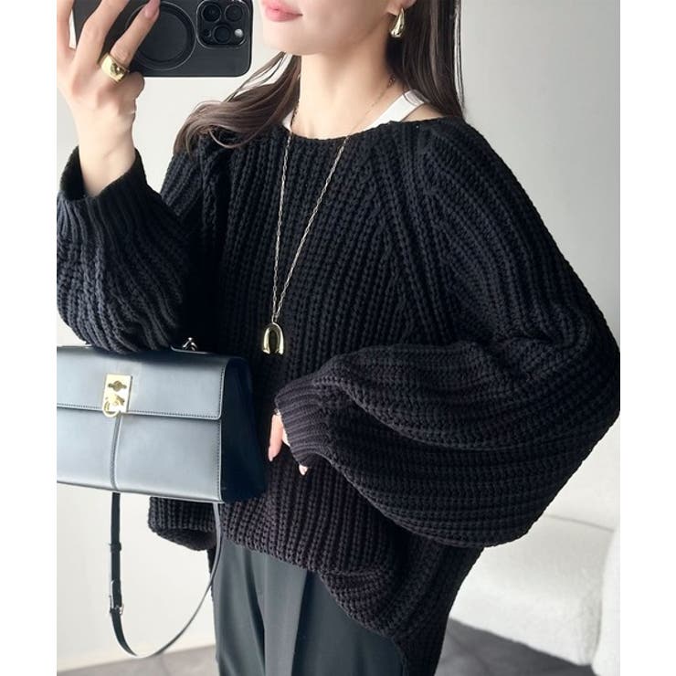 後ろ姿まで抜け感UP♪ケーブル編みバックデザイン×ルース片畦ビッグラグランニット… | Classical Elf  | 詳細画像31 