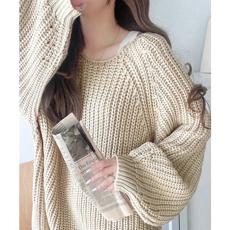 後ろ姿まで抜け感UP♪ケーブル編みバックデザイン×ルース片畦ビッグラグランニット… | Classical Elf  | 詳細画像1 