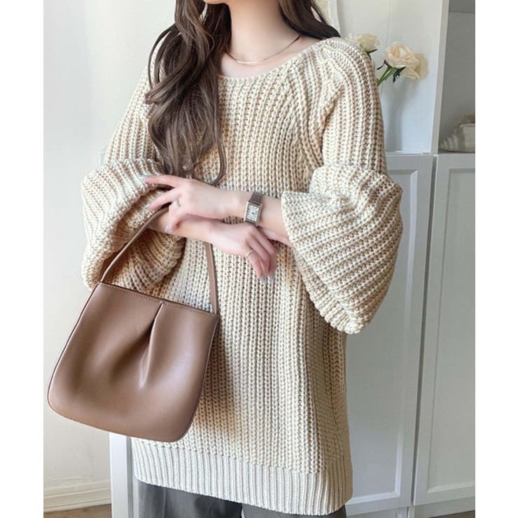 後ろ姿まで抜け感UP♪ケーブル編みバックデザイン×ルース片畦ビッグラグランニット… | Classical Elf  | 詳細画像3 