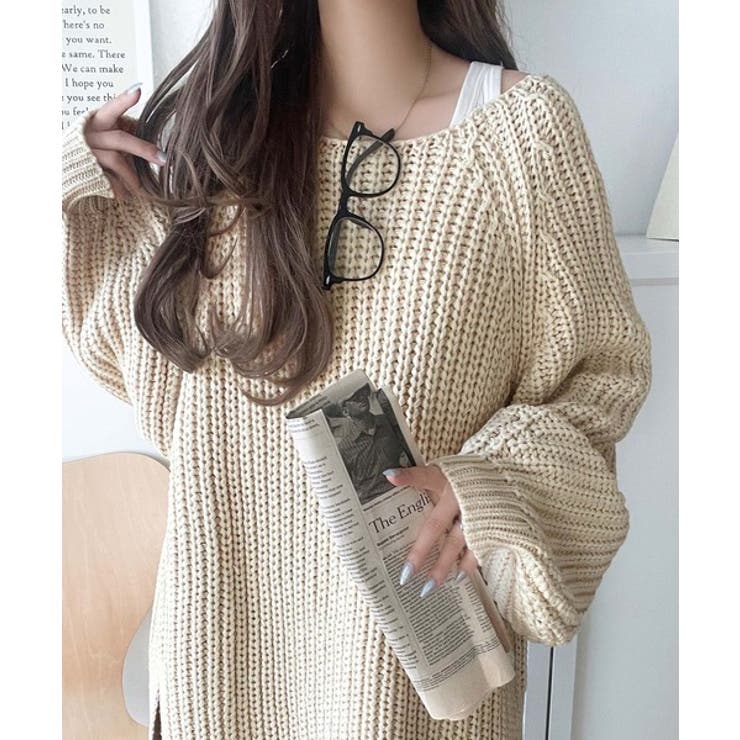 後ろ姿まで抜け感UP♪ケーブル編みバックデザイン×ルース片畦ビッグラグランニット… | Classical Elf  | 詳細画像5 