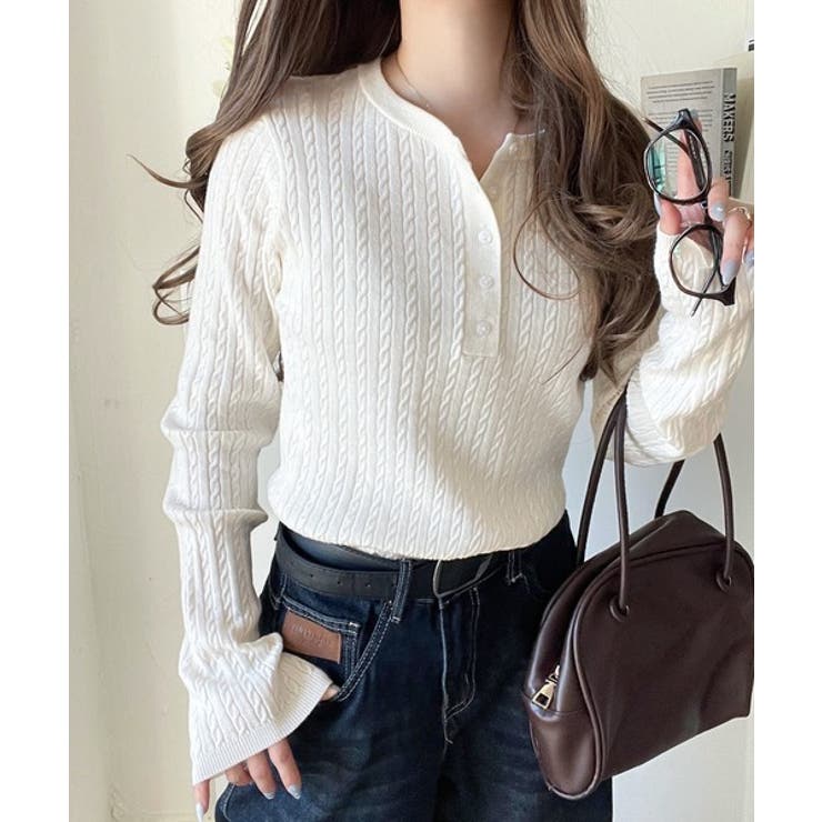 もっちり柔らかな風合い。ミニケーブル編みヘンリーネックニット（長袖） | Classical Elf  | 詳細画像6 