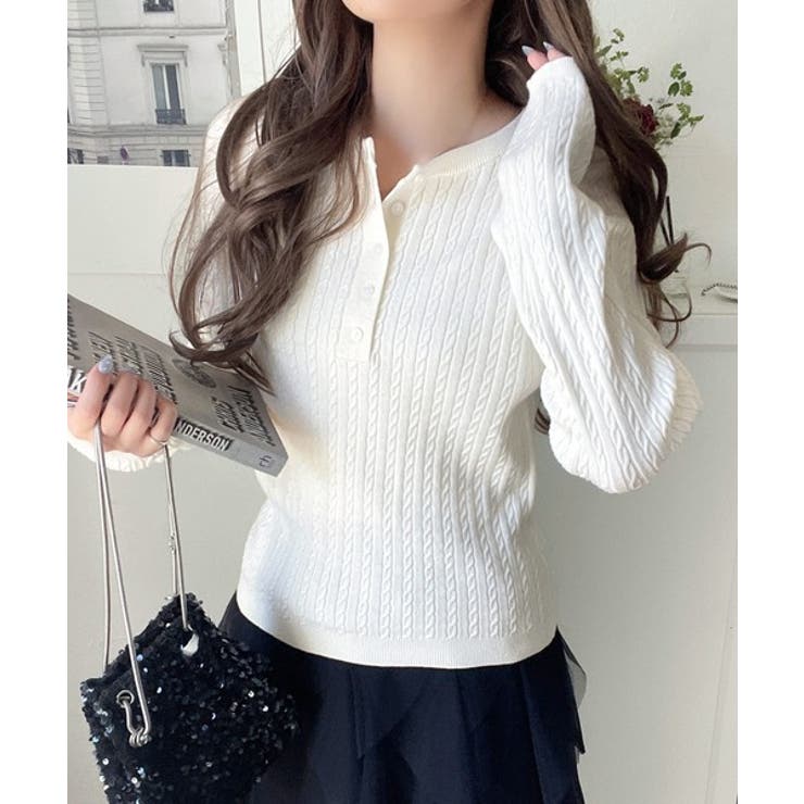 もっちり柔らかな風合い。ミニケーブル編みヘンリーネックニット（長袖） | Classical Elf  | 詳細画像8 