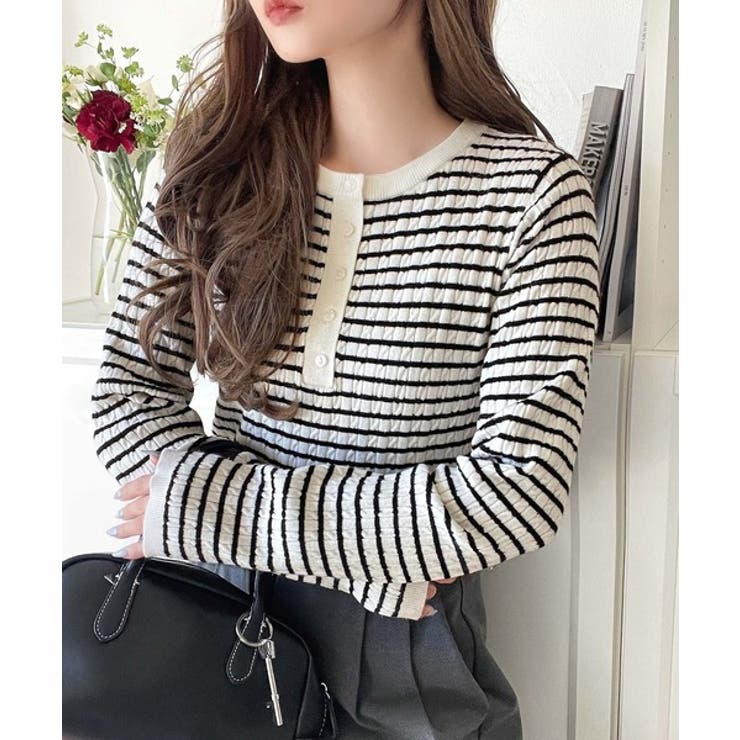 もっちり柔らかな風合い。ミニケーブル編みヘンリーネックニット（長袖） | Classical Elf  | 詳細画像9 