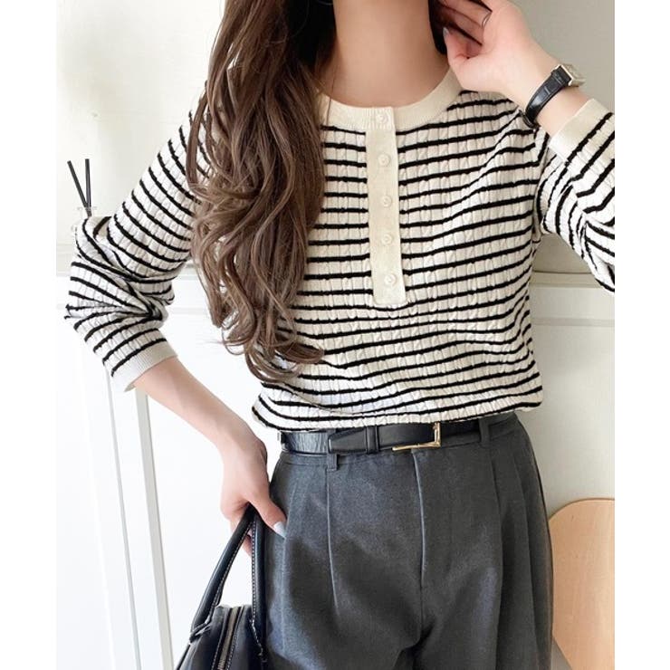 もっちり柔らかな風合い。ミニケーブル編みヘンリーネックニット（長袖） | Classical Elf  | 詳細画像10 