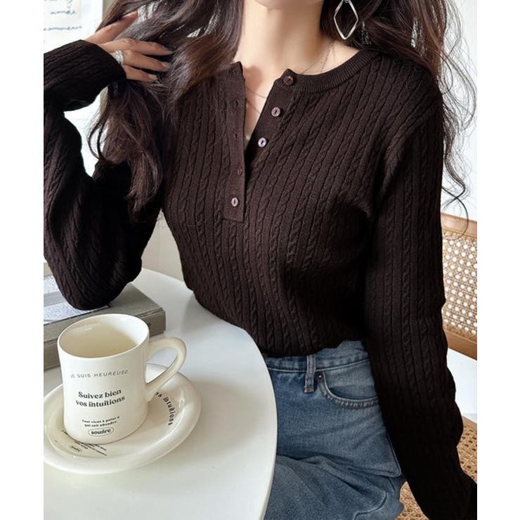 もっちり柔らかな風合い。ミニケーブル編みヘンリーネックニット（長袖） | Classical Elf  | 詳細画像27 