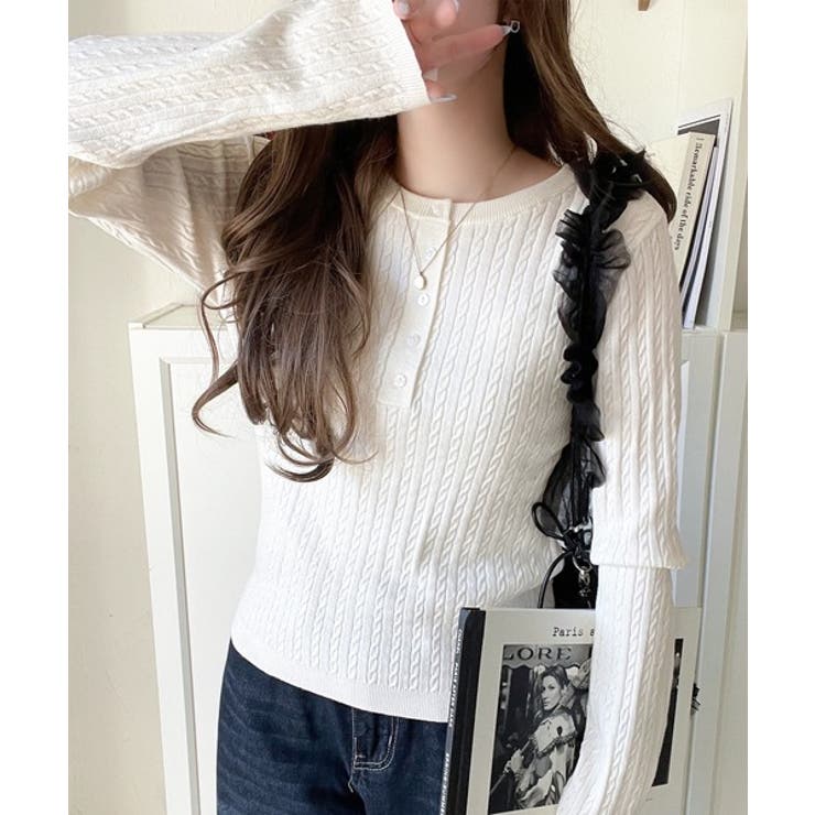 もっちり柔らかな風合い。ミニケーブル編みヘンリーネックニット（長袖） | Classical Elf  | 詳細画像1 