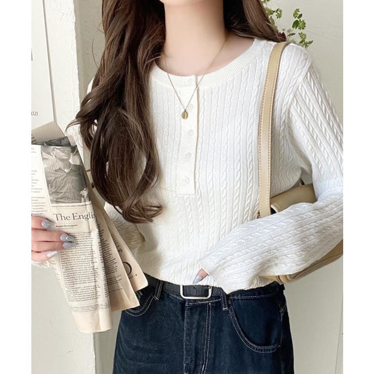 もっちり柔らかな風合い。ミニケーブル編みヘンリーネックニット（長袖） | Classical Elf  | 詳細画像2 