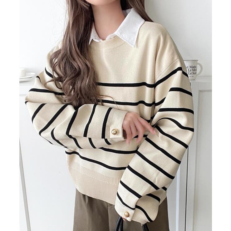 ゆったりなのに上品でキチンと見え。ミラノリブ袖先ゴールドボタンプルオーバー | Classical Elf  | 詳細画像11 