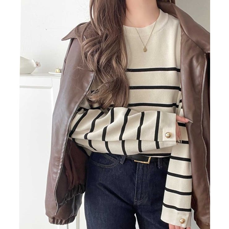 ゆったりなのに上品でキチンと見え。ミラノリブ袖先ゴールドボタンプルオーバー | Classical Elf  | 詳細画像12 