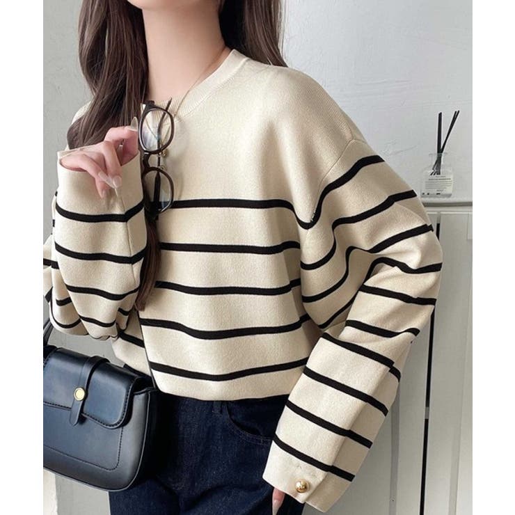 ゆったりなのに上品でキチンと見え。ミラノリブ袖先ゴールドボタンプルオーバー | Classical Elf  | 詳細画像14 