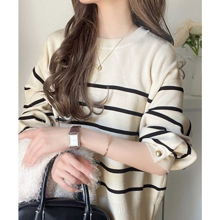 ゆったりなのに上品でキチンと見え。ミラノリブ袖先ゴールドボタンプルオーバー | Classical Elf  | 詳細画像15 