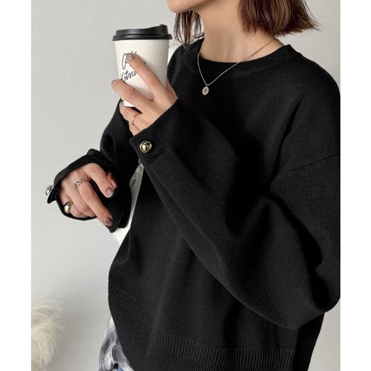 ゆったりなのに上品でキチンと見え。ミラノリブ袖先ゴールドボタンプルオーバー | Classical Elf  | 詳細画像17 
